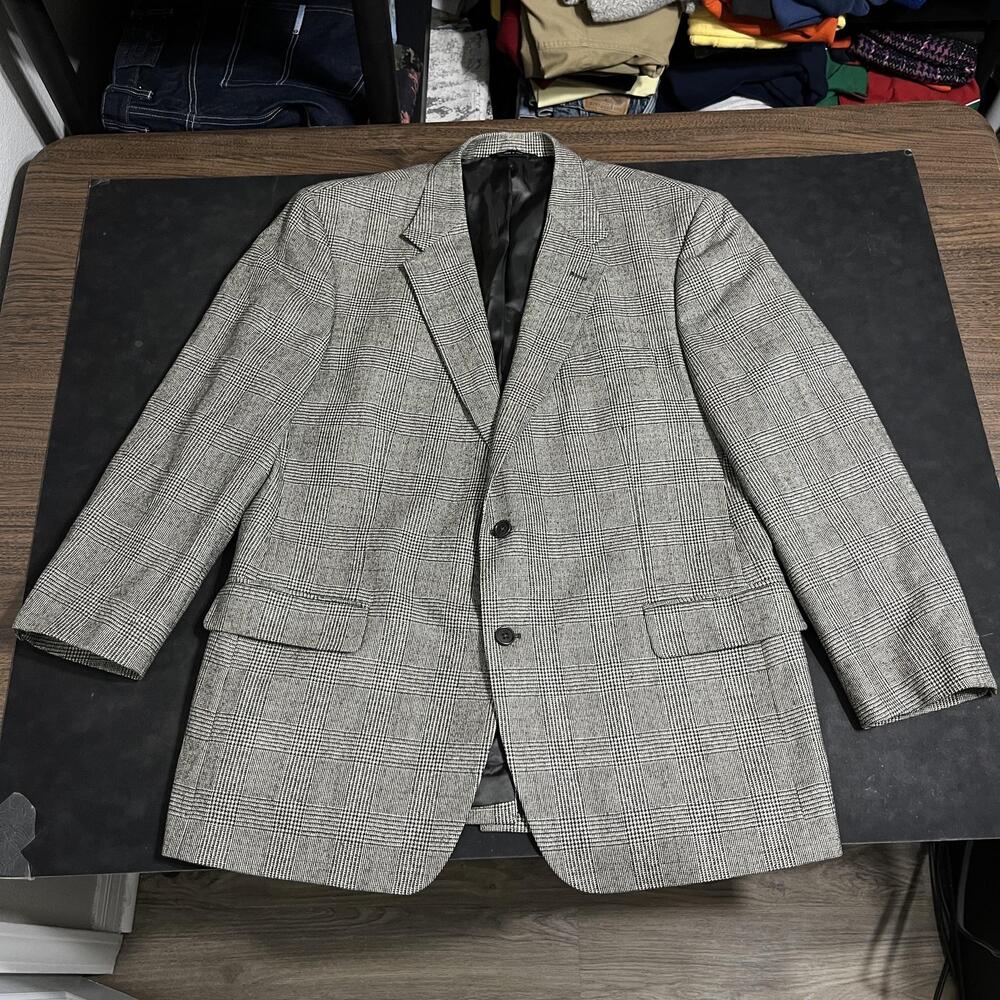 Brooks Brothers Loro Piana Blazer Mens EU 54 Gray Plaid Wool Sport Coat Italy